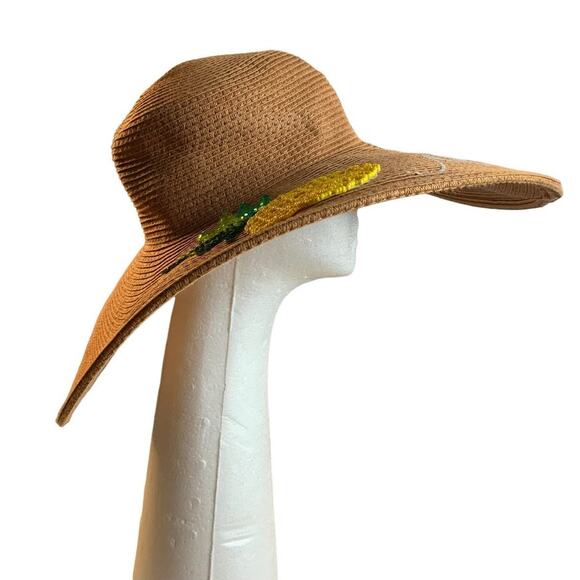 Women's Wide Brim Floppy Paper Straw Sun Hat Beach Resort Pool Summer Pineapple - Picture 6 of 12